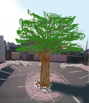 ’Tree, Cambridge Road’, computer drawing by Les Bicknell, 2002.