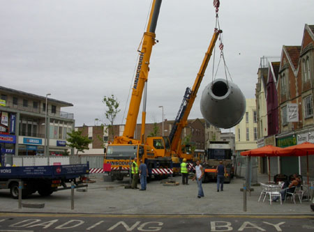 The base of the sculpture arriving in Weston-super-Mare in July 2006; photograph: Mark Luck, North Somerset Council.