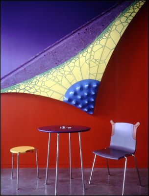 Cafe Furniture, Mike Malig (with handrail by Peter Chang) 1997. art.tm Inverness. Photo: David Churchill/Arcaid