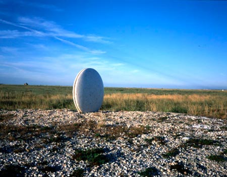 'Shellcrete' (one of five), white cement and shells, 2005, Stephen Turner. Isle of Sheppey. (photo: Dylan Woolf) 