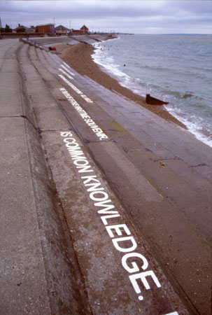 Detail of poem by Ros Barber printed onto sea defence steps, 2005, Simon Barker (photo: Dylan Woolf). Isle of Sheppey. 