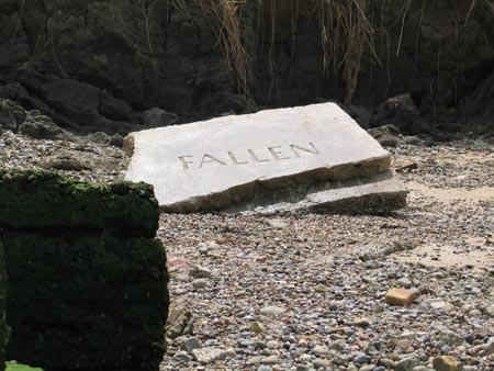 'Fallen', polished and incised concrete (letter cutting by James Honeywood), 2005, Stephen Turner (photo: Stephen Turner). Isle of Sheppey.