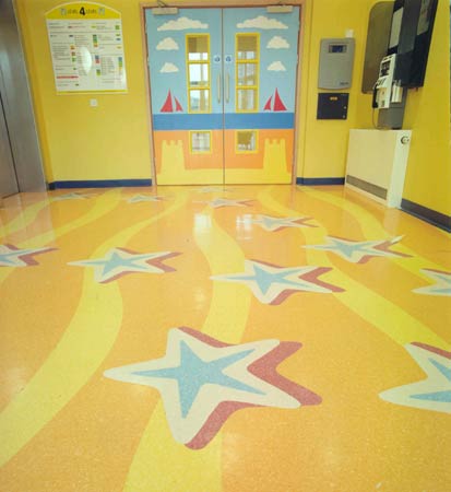 Lift floor lobby  design by Ray Smith, 2001.  Bristol Royal Hospital for Children.  Photo: Jerry Hardman-Jones.