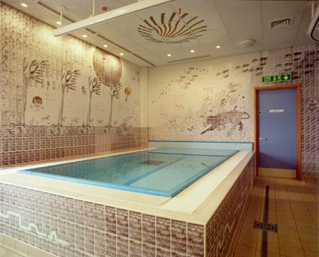 Hydrotherapy Pool designed by Roger Michell, poetry by Michael Hughes, 2001.  Bristol Royal Hospital for Children.  Photo: Jerry Hardman-Jones.