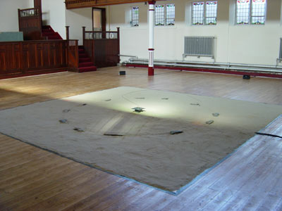 ’Interior Landscape’, kinetic sound drawing by Max Eastley, 13-14 Sept 2003, Reading Hindu Temple.