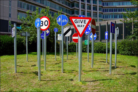 'Lost O', found traffic signs, by Michael Pinsky, Ashford Ring Road, Ashford, Kent, summer 2007; photo credit Photogenic