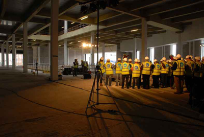 Performing Cabot Circus Cantata on site, a collaboration between artist in residence Neville Gabie and composer/musician David Ogden. Photo: Insite Arts 2008