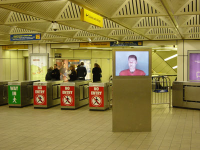 ‘Monument’, temporary video installation, by Carl von Weiler, 2004. Central Metro Station, Newcastle.