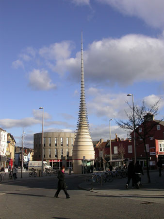 The sculpture when almost complete, January 2007, with the bus shelter in operation; photograph: Mark Luck, North Somerset Council.