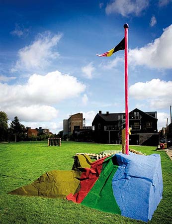 The football pitch and flag at Bakkeland, created as part of the Sit Down! project in Mimersgade, Copenhagen 2006.  Photo: Kaare Smith.