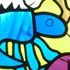 Link to larger image: Glass window by Clare Hudman with pupils from Linden Primary School. Dermatological Department, Gloucestershire Royal Hospital.