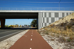 South Street Bridge abutment walls, designed by Anne Neil, 2006. Roe Highway 7, Western Australia. Photo: Peter Zuvela.