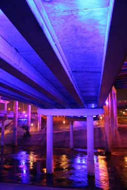 Bridge lighting along the Sabine-to-Bagby Promenade, Buffalo Bayou; photo by Elaine Mesker-Garcia