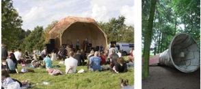 Images (from left): Boulder Stage, Wysing Art Centre, 2010 and The Unquiet Grave, Latitude Festival, 2012