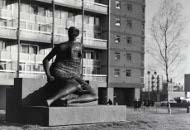 'Draped Seated Woman' 1957-58 bronze (LH 428) sited at the Stifford estate, Stepney c.1962