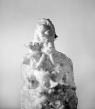 Marcus Coates, Leopard Slug (Great Slug), Limax maximus, Self portrait, cotton wool, 2013, Archival Giclée Print mounted on Aluminium, 76.2 x 66 cm, Courtesy of the artist and Workplace Gallery