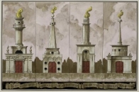 Pablo Bronstein, Four Alternate Designs for a Lighthouse in the Style of Nicholas Hawksmoor, 2014,Courtesy Herald St